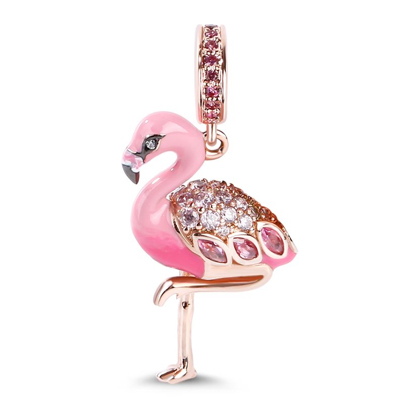 Perlen Flamingo Feurige Passend Charm 925 Armbänder Halskette Rosegold Passion\